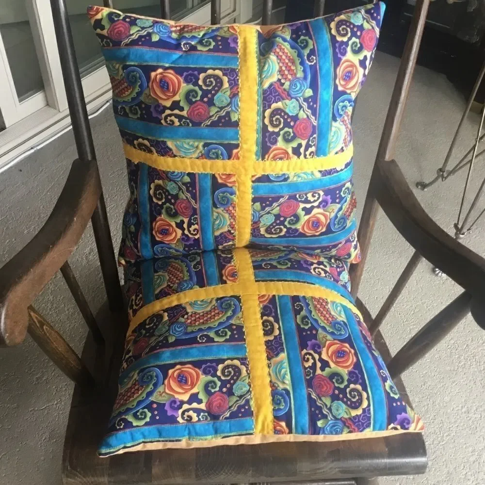 CLOSEOUT SALE $23. NWT Hand Crafted, Quilted Set 2 Turquoise, Red Yellow Print